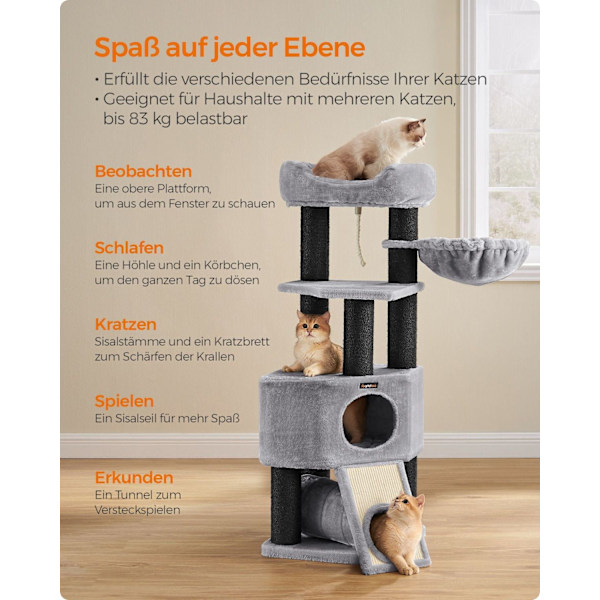 Rootz skrapstolpe - Kattträd - Kitty Condo - Sisalstolpar - Stabil bas - 50cm x 50cm x 141cm