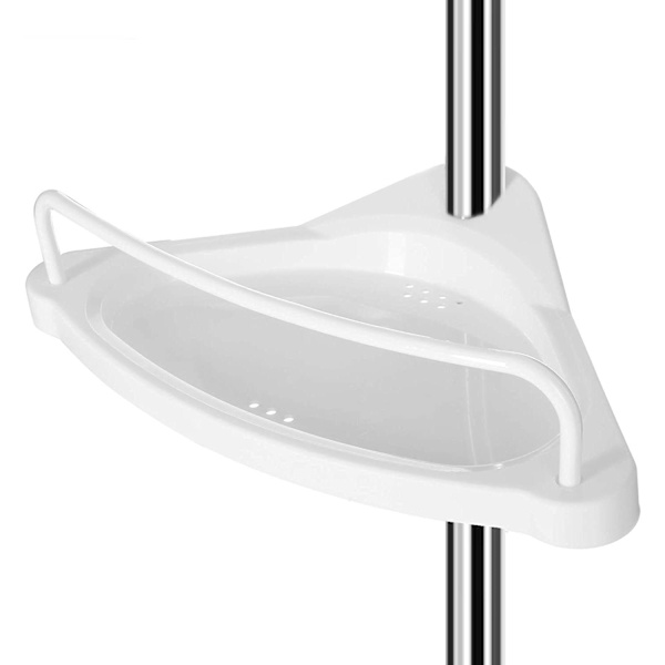 Rootz Bruseholder - Brusehylde - Badeværelseshylde - Justerbar højde - Hjørne - 95-300 cm - Rustfrit stål - 4 niveauer - 3 kroge - Hvid-sølv