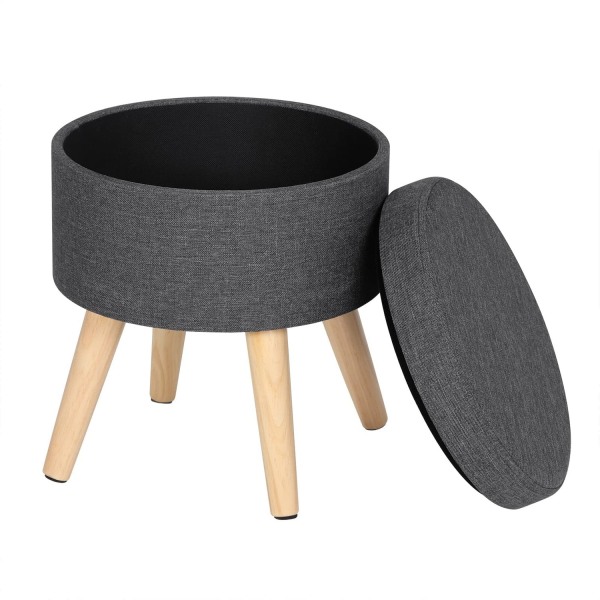 Rootz Sitzhocker - Rahi - Ottomaanit - Säilytysistuin - Pouf - Jalkatuki - Jakkara - Tummanharmaa - Φ 32 x 36 cm