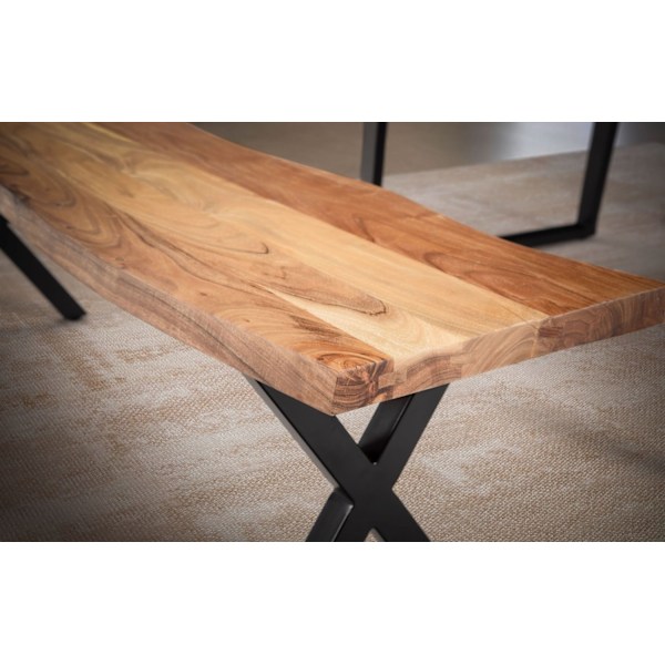 Rootz moderne spisestuebænk - sæde i massivt træ - design af trækant - metal x ben - håndlavet - 160 cm x 40 cm x 45,5 cm - gyldenbrun