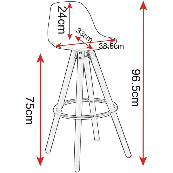 Rootz Designer Bar Chair - Modern barstol - Snygg diskstol - Bekväm, hållbar, lätt att underhålla - Trä, konstläder, metall - 96,5 cm x 38,5 cm x 33 c