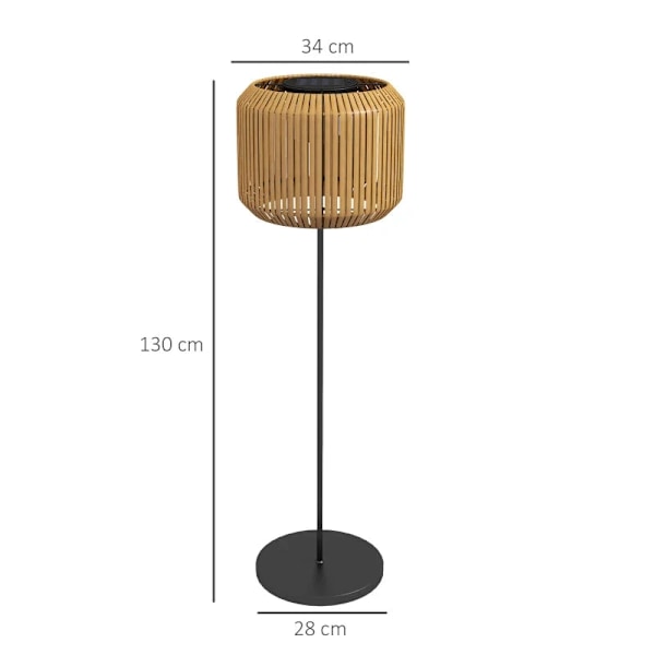 Rootz Havelys - Rattan Udendørs Lys - Solar Havelampe - Automatisk tænding - LED - Vejrbestandig - Metalramme - Sort + Gul - Ø34 x 130cm