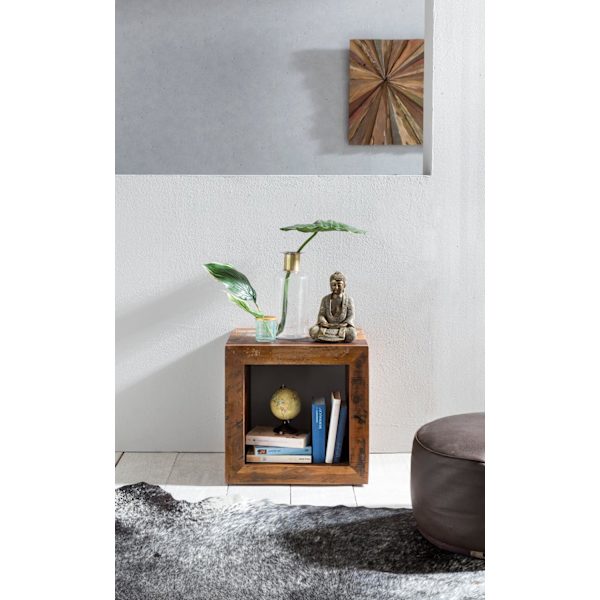 Rootz Sidobord Shabby-Chic Recycling Mango massivt träbord brun Litet bord 45x45x35cm Design Cube