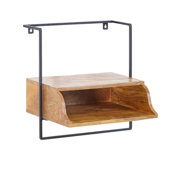 Rootz sengebord til vægmontering 44x45x35 cm sengebord massivt mangotræ - Natbord med hylde - Flydende vægplade til boxmadrasser - Vægkonsol hængende