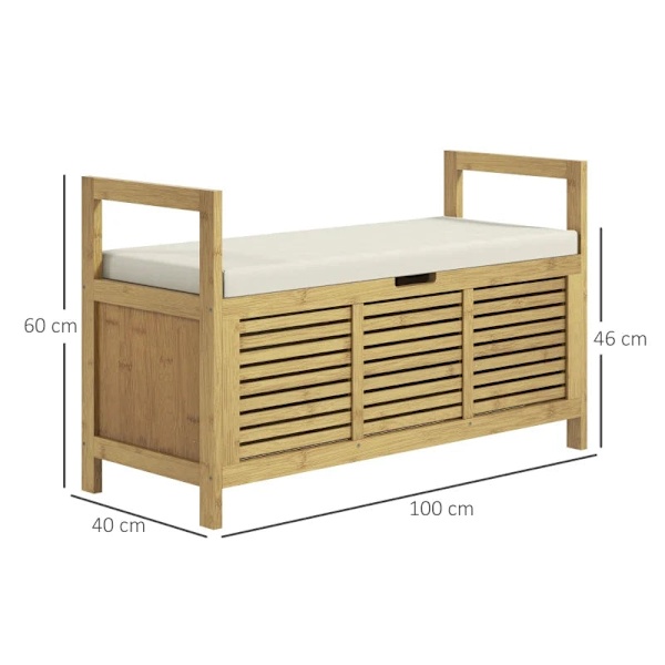 Rootz Skostativ med opbevaringsplads - Skobænk - Blødt sæde - Bambus - Naturlig - 100x40x60 cm