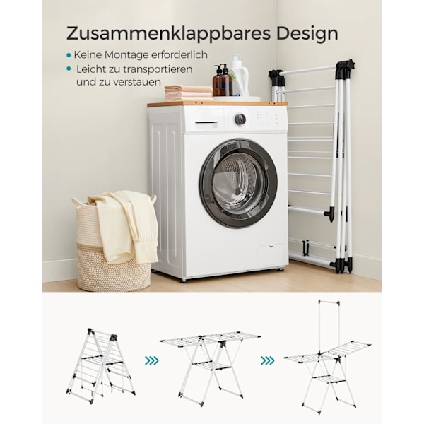 Rootz Vasketørrer Stand - Vasketøj Stand - Pladsbesparende Stand - Robust konstruktion - 66cm x 159cm x 198cm