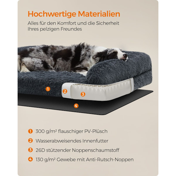 Rootz Plys Hundeseng - Mørkegrå kæledyrsmåtte - Memory Foam - Ortopædisk pude - 106 cm x 80 cm x 23 cm - Letvægts 3,1 kg