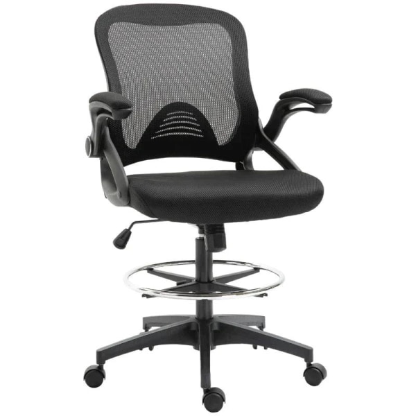 Rootz kontorlænestol - Skrivebordsstol - Ståfunktion med fodstøtte - Drejeligt sæde - Stål - Sort - 64 x 60 x 106-126 cm
