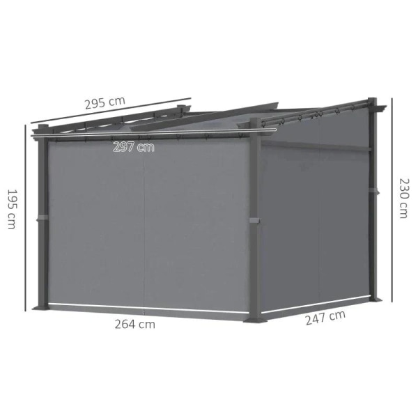 Rootz Pergola - Fästen ingår - Utdragbart tak - Mörkgrå - 2,97 m x 2,95 m x 2,3 m