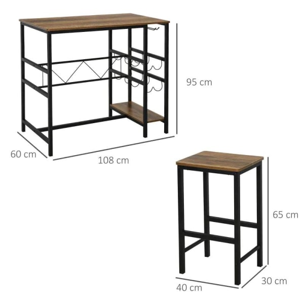 Rootz Barbordsset - Högt bord - 2 barstolar - 3-delat bordstablett - Bord - Spånskiva - Natur/Svart - 108 x 60 x 95H cm