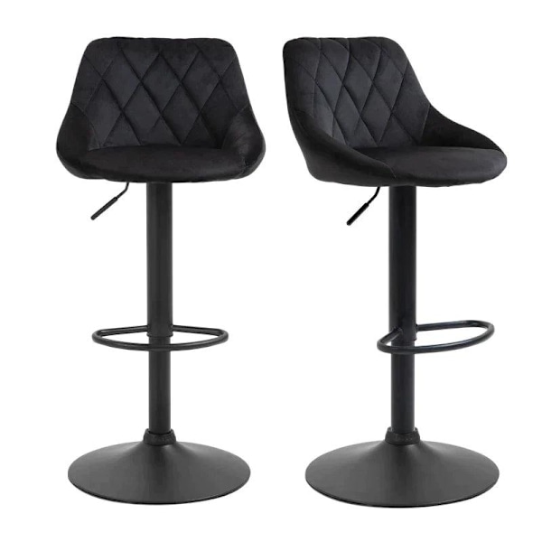 Rootz Barpall - Set med 2 barstolar - Svängklädd hög pall - Höjdjusterbar - Barpall utan armstöd - Svart - 46 x 48 x 83-104 cm