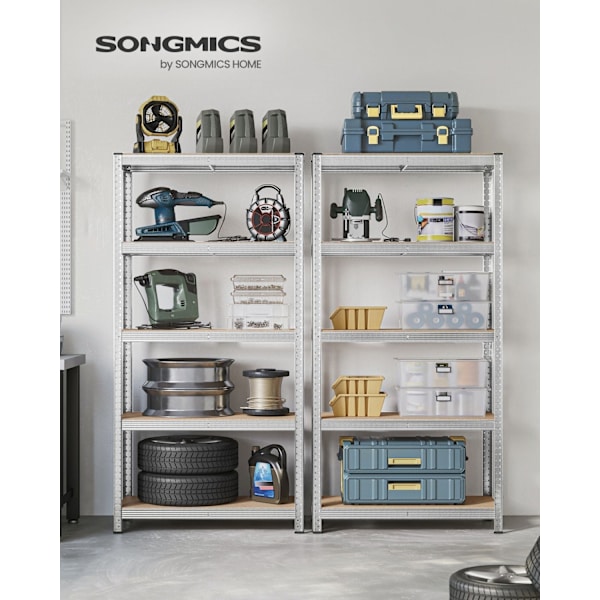 Rootz Garage Opbevaringsstativ - Reolsystem - Organizer - Stålramme - Træhylder - Rustbestandig - Justerbar - Tipbeskyttelse - 180cm x 90cm x 40cm