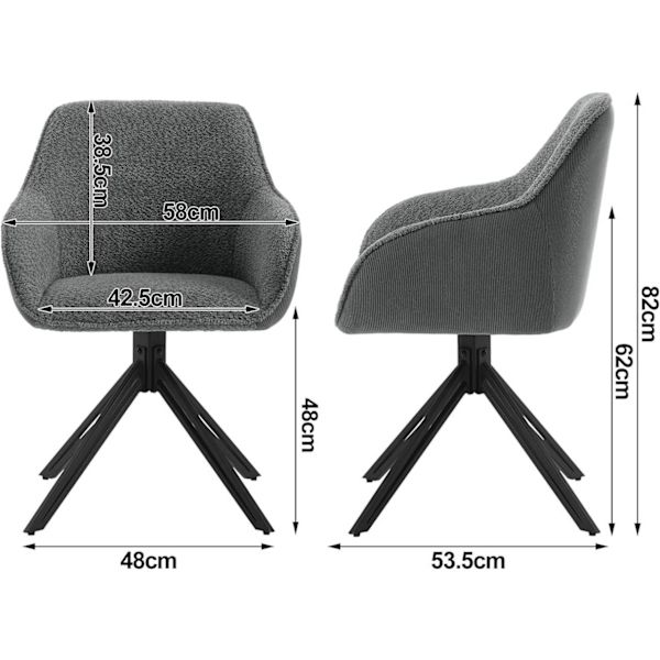 Rootz drejelig spisestuestol - Moderne stol - Komfortabel lænestol - Boucle stof - 58cm x 82cm x 53,5cm