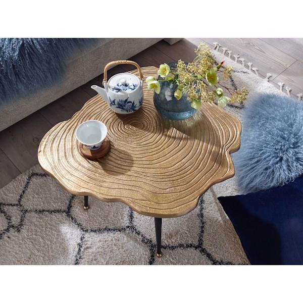 Rootz sohvapöytä alumiini puulevy 64x64x37 cm sohvapöytä metalli kulta - Design olohuoneen pöytä pyöreä - Pieni sohvapöytä Moderni - Sivupöytä sivupöy