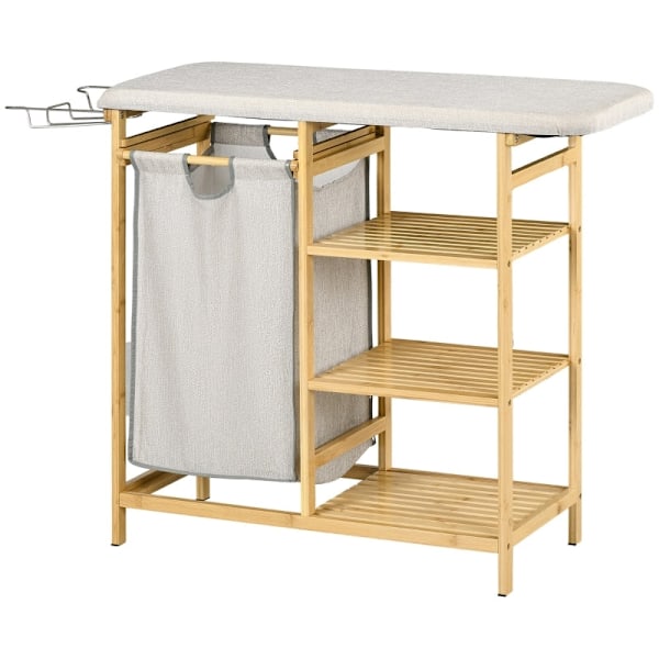 Rootz Bamboo Laundry Collector - Kangaskori - Pyykinlajittelija - Silityslauta - 113cm x 34cm x 82cm - Ympäristöystävällinen ja tyylikäs bambu