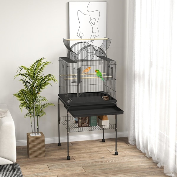 Rootz Mobile Bird Cage - Kanarian ja budgie -elinympäristö - Kestävä metalliverkko - Sileä liikkuvuus - 63 cm x 53cm x 144 cm