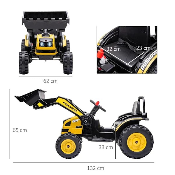 Rootz barnfordon - barns elektriska konstruktionsfordon - barntraktor - gul - 132 x 62 x 65 cm