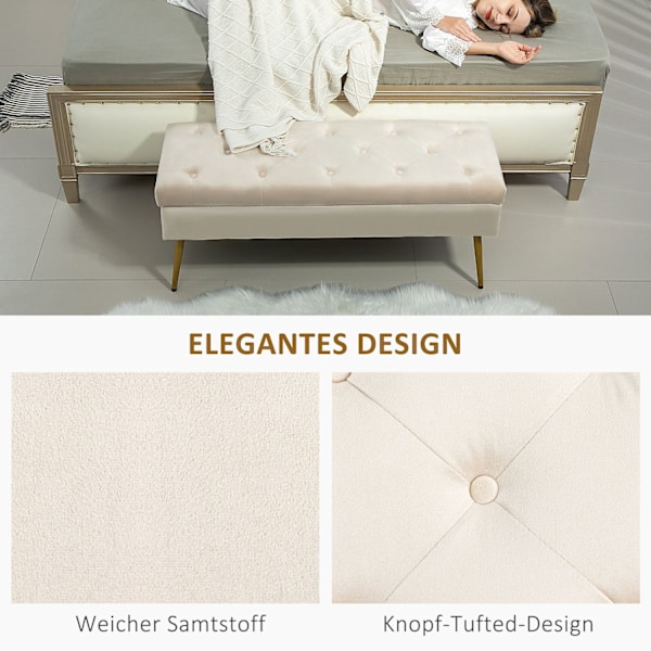 Rootz Velvet Look Storage Bench - Pehmustettu jalkatuooli - Tufted Ottomaani - Piilotettu säilytys - 102 cm x 35cm x 43cm