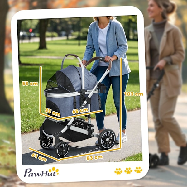 Rootz 3 i 1 Dog Buggy - Pet Car Seat - Foldbar Carrier - Lätt design - 83 cm x 61 cm x 103 cm, blått, silver
