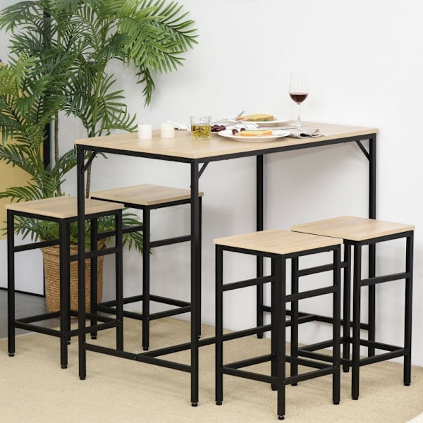 Rootz 5-delade barbordsset - Matsalsset - Köksmöbler - Utrymmesbesparande design - Robust konstruktion - Förbättrad stabilitet - 100L x 60W x 88H cm (