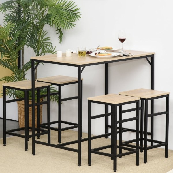 Rootz 5-osainen baaripöytäsetti - Ruokailusarja - Keittiökalusteet - Tilaa säästävä muotoilu - Vankka rakenne - Parannettu vakaus - 100L x 60W x 88K c