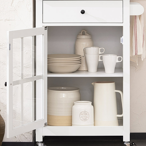 Rootz Køkkenvogn - Serveringsvogn - Sidevogn - Mobil opbevaringsenhed - Justerbar hylde - Håndklædestang - Nem mobilitet - 62 cm x 87,5 cm x 45,5 cm