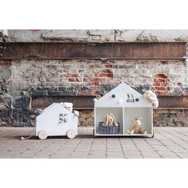 Rootz Børnehylde 'HUS' - Børneopbevaring - Book Organizer - Mobile on Wheels - Miljøvenlig MDF - 75 cm x 40 cm x 69 cm