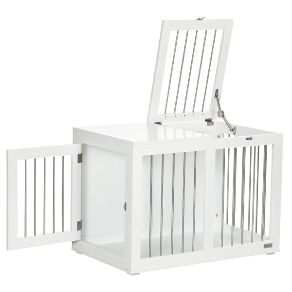 Rootz PawHut 2-dørs hundebur - Hundebur - Pet Kennel - Beskyttet og sikkert tilbagetog - Låsende stålnet - 80 cm x 50 cm x 56,5 cm - Hvid + Sølv