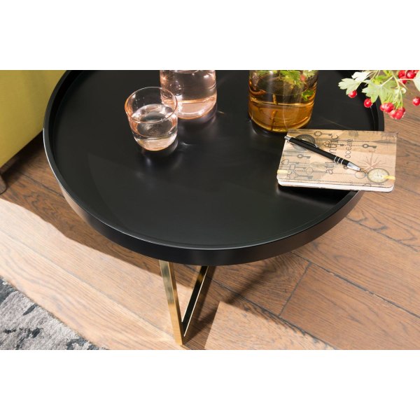 Rootz soffbord 58,5x42x58,5cm svart - guld soffbord metall runt - Designer retro soffbord modernt - Litet loungebord med metallram - Runt brickbord me