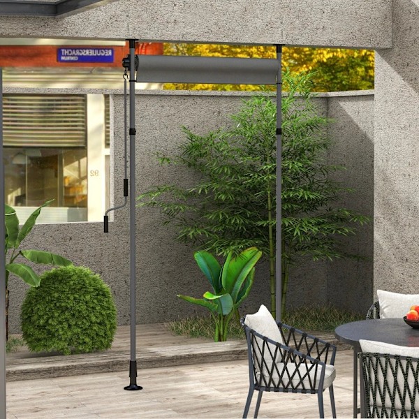 Rootz fristående markis - Justerbar längd - Handvev - Ingen borrning - Aluminiumram - Polyester - Mörkgrå - 1,5 m X 2,2-3,1 m