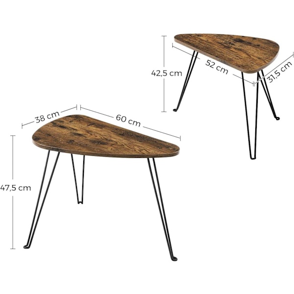 Rootz Sideborde Sæt med 2 - Sofabord Træ - Industrielt Sofabord - Brun/Sort - 60 x 38 x 47,5 cm (LxBxH)