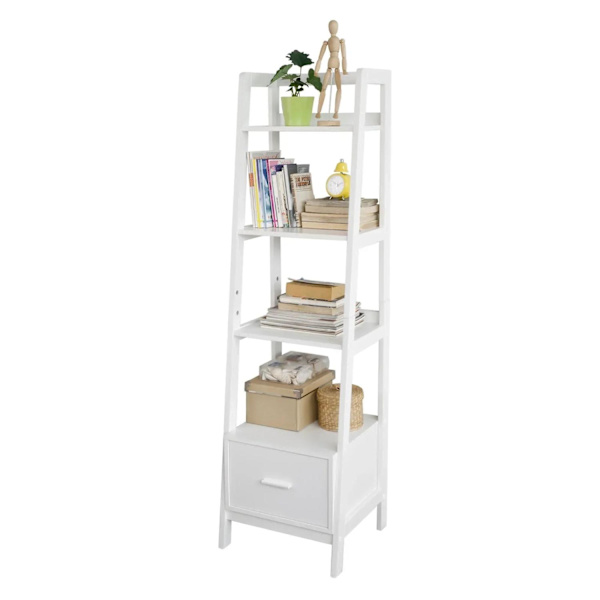 Rootz Hvid Opbevaring Display Reol Stige Hylde Bogreol med skuffe og 4 hylder