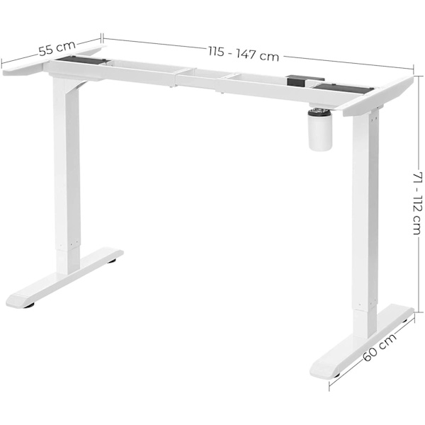 Rootz-pöytäteline - Moottorilla - Korkeussäädettävä - Ei Pöytätasoa - Kehys - Säädettävä pituus - Teräs - Valkoinen - (115-147) x 60 x (71-112) cm