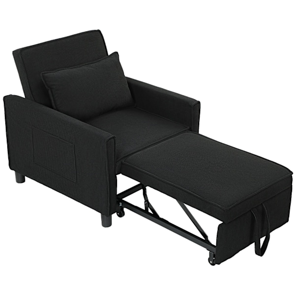 Rootz Justerbar sovende stol - Konvertibel loungestol - Rentliner seng - Komfort 3 position - 74W x 84d x 81H cm - Sort - 120 kg kapacitet