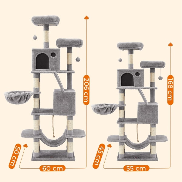 Rootz Multi-Level Cat-skrapstolpe - Kattträd - Kattlägenhet - Material av hög kvalitet - Mysigt plyschskydd - Interaktiva lekfunktioner - Skyddar möbl