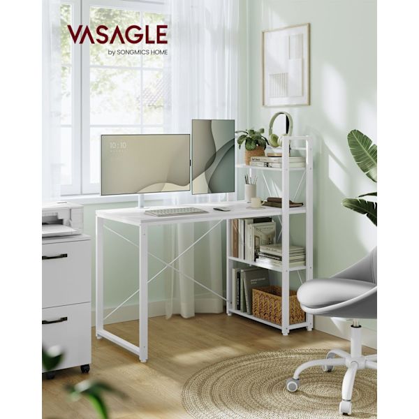 Rootz Maple White Desk - Skrivebord - Study Workstation - Spånplade stål - 56cm x 120cm x 120cm - 20kg - 50kg Max belastning