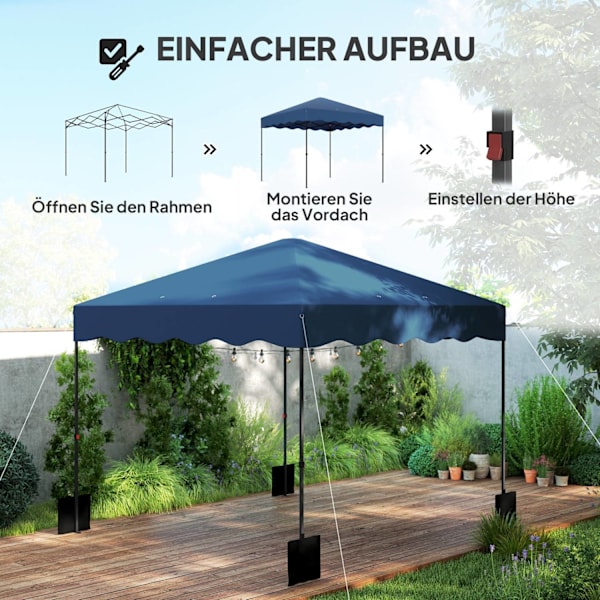 Rootz 3x3m pop -up pavilion - trädgårdstält - höjdjusterbar - UPF50+ UV -skydd - 297x297x287cm - 6-9 personer - blå - rullväska ingår
