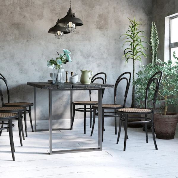 Rootz bordbensæt - 2 stålben - Forborede huller - Industrielt design - Stål - Sort - 60L x 8W x 72H cm