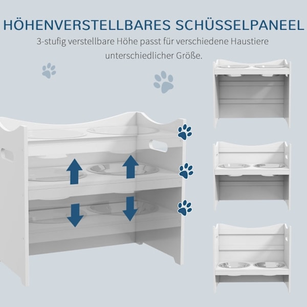 Rootz PawHut justerbar foderstation - Holdbar foder til kæledyr - Stilfuldt hundeskålstativ - Ergonomisk design - Nem at rengøre - 54 cm x 31,5 cm x 4