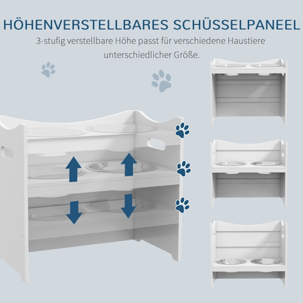Rootz PawHut justerbar matningsstation - Slitstark matare för husdjur - Snyggt hundskålsställ - Ergonomisk design - Lätt att rengöra - 54 cm x 31,5 cm