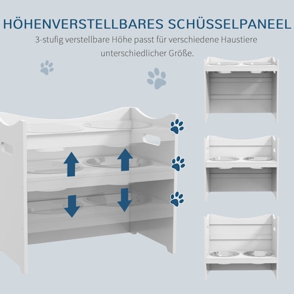Rootz PawHut säädettävä syöttöpiste - Kestävä lemmikin syöttölaite - Tyylikäs koiran kulhoteline - Ergonominen muotoilu - Helppo puhdistaa - 54 cm x 3