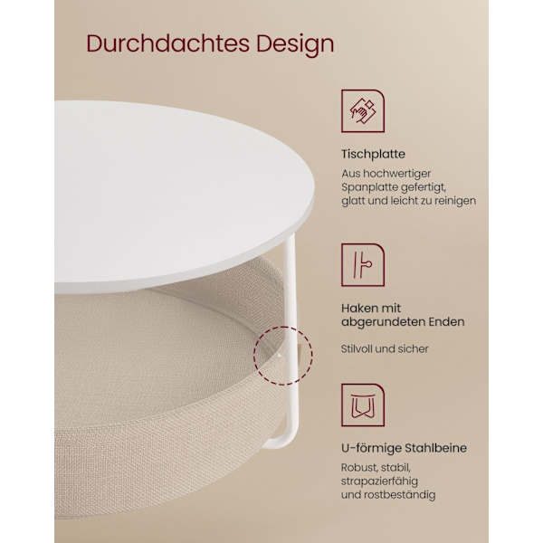 Rootz sidebordssæt - endebord - stofkurv - opbevaringsløsning - 75 cm x 45 cm - 71,5 cm x 15 cm - mat hvid - kamelbrun