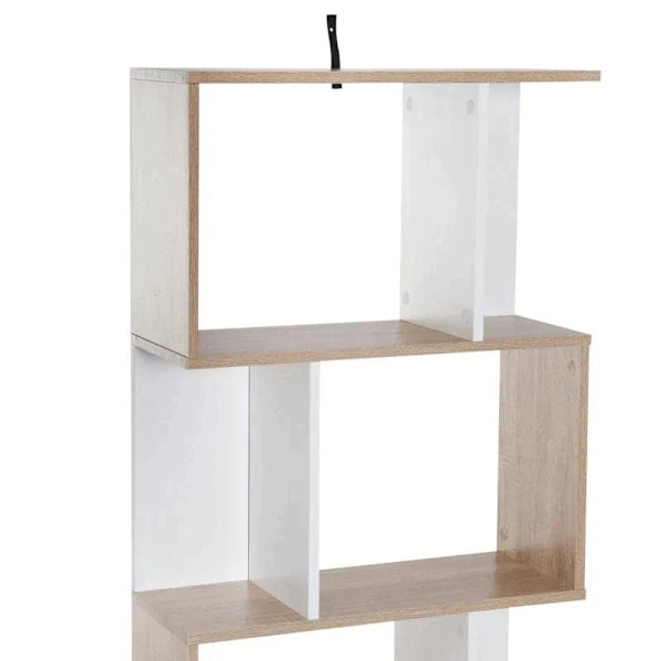 Rootz bokhylla - Fyra nivåer S-formad bokhylla - White & Oak Tone - 60W x 24D x 148H cm