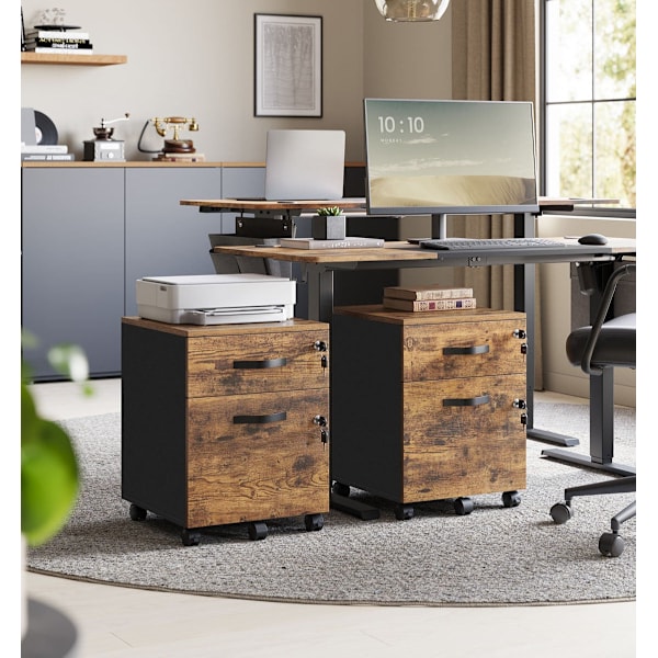 Rootz Roll Container - Låsbar lagringsenhet - Mobilskåp - Brown & Black - MDF & Chipboard - 43,8 cm x 40 cm x 54,4 cm