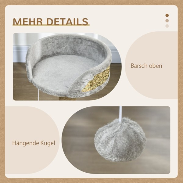 Rootz Scratching Tree Cat Bed - Cat Basket - Play Ball - Soft Plush Comfort - 40 cm x 40 cm x 49 cm - Grå, brun