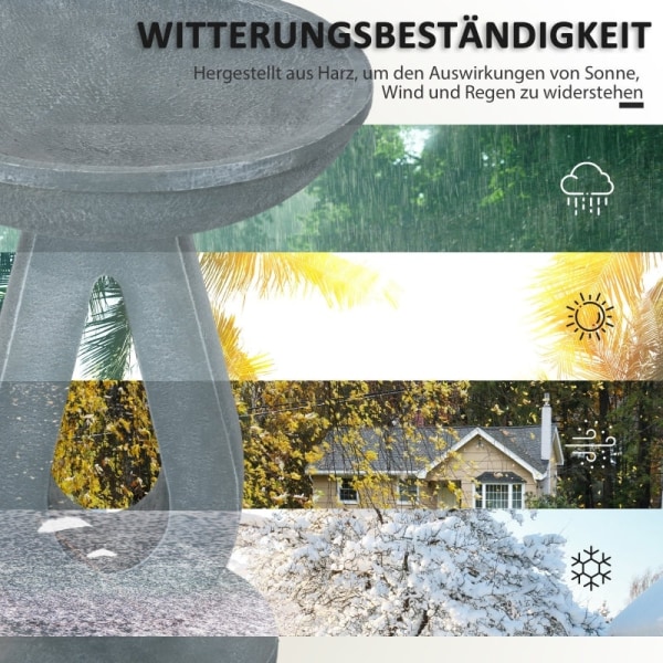 Rootz Bird Bath Water Drinker - Trädgårdsfågelmatare - Utomhus fågelbassäng - Elegant design - Hållbar harts - Multifunktionell - 40cm x 40cm x 51cm -