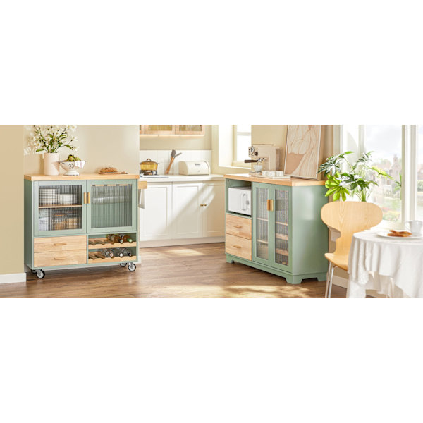 Rootz Köksvagn FKW114-GR - Köksö - Skänk - Vinglashållare - Flaskhylla - Slitstark MDF & Bambu - 109cm x 92cm x 40cm