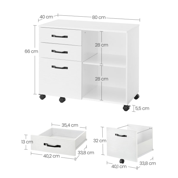 Rootz rullebeholder med træfinish - Opbevaringsvogn - Mobil organisering - Spånplade og metalkonstruktion - 40 cm x 80 cm x 66 cm - 22,2 kg Vægtkapaci