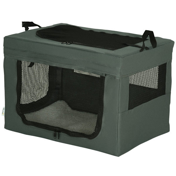 Rootz PawHut hopfällbar transportlåda - Reselåda för husdjur - Bärbar husdjursbärare - Enkel åtkomst - Bekväm inredning - Utmärkt ventilation - 60 cm