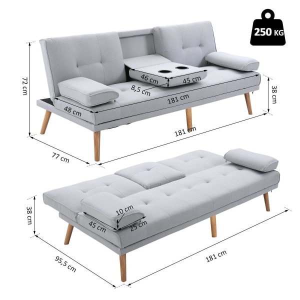 Rootz-vuodesohva - 3-istuttava sohva - Mukinpidikkeet - 181 x 77 x 72 cm - Pellava - Vaahtomuovi - Metalli - Puu - Kumi - Vaaleanharmaa